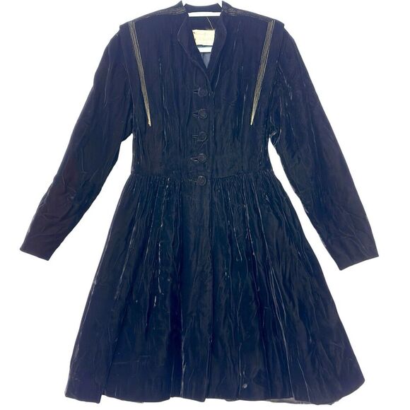 Vintage Dress Coat 1940-60s Black Velvet Gold - Picture 1 of 12